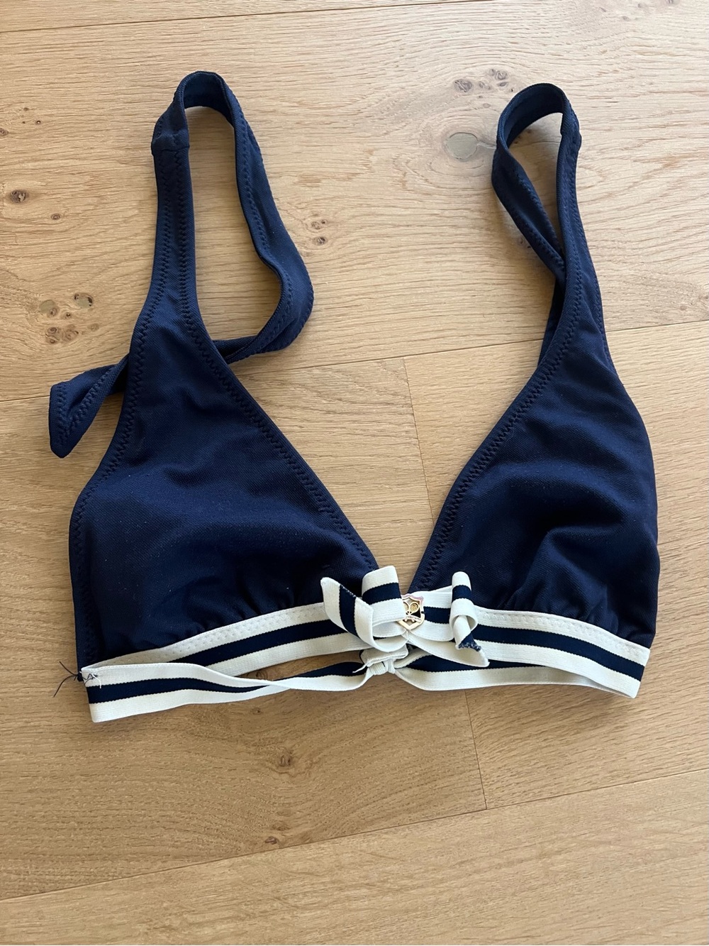 Juicy Couture Navy Blue Bikini Top with Striped Bow